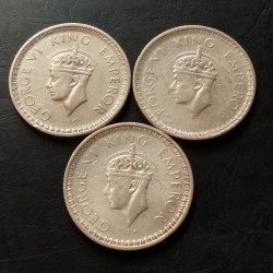 Alternative view of KING👑👑👑👑 GEORGE Vl 🌗RUPPEE LAHORE MINT & Half rupees 1943/44/45 WEIGHT 6gm each Silver🏅 ORIGINAL GAUARANTEE EXCELLENT CONDITION Same and similar piece available