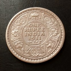 Alternative view of SILVER BRITISH INDIA 🇮🇳 KING👑👑👑 GEORGE V FULL SILVER Scare date 1911 1 ₹ ruppee WEIGHT 11.5GM ORIGINAL GAUARANTEE EXCELLENT CONDITION. Same and similar piece available