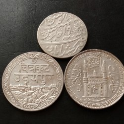 INDIA🇮🇳PRESIDENCY & PRINCELY STATE ........ 1. MEAWAR UDAIPUR. DOSTI 1928 RULER. FATTEH SINGH JI 2 HYDERABAD STATE RULER. NIJAM MIR USMAN ALI 3 BENGAL PRESIDENCY RULER SHAH ALAM MINT FARUKHABAD. If you want to take a piece, you can take it SILVER🥈 ONE ₹. CONDITION. Excellent Same and similar piece available
