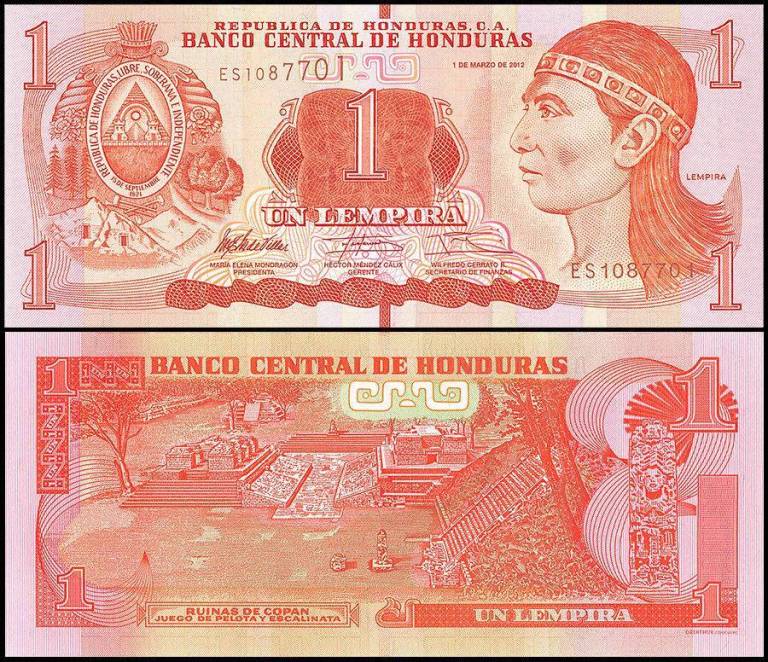 Honduras 1 Lempira Banknote 2012 P96a UNC Unique and Rare - Coinbazzar.com