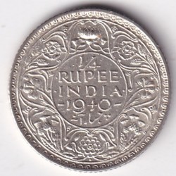 Quarter Rupee 1940 King George VI Silver UNC Coin