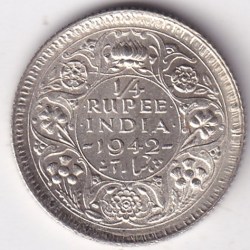 Quarter Rupee 1942 King George VI Silver UNC Coin