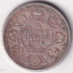 1936 British India Quarter Rupee George V Silver Coin