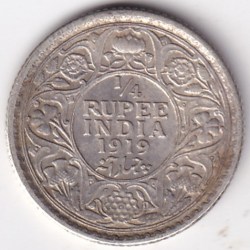 1919 British India Quarter Rupee George V Silver Coin