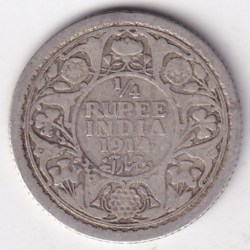 1914 British India 1/4 Rupee George V Silver Coin