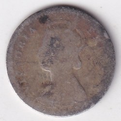 Alternative view of Two annas 1893 Victoria Empress Silver Coin Rare