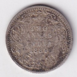 Two annas 1889 Victoria Empress Silver Coin Rare