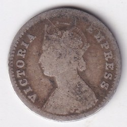 Alternative view of Two annas 1897 Victoria Empress Silver Coin Rare