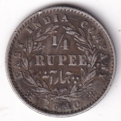 East India Company 1/4 Rupee Divided Legend 1840 Victoria Queen Silver Coin Rare #3