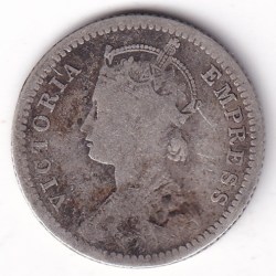 Alternative view of 1/4 Rupee 1886 Victoria Queen Silver Coin