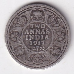 Two Annas 1917 George V King Silver Coin Ex Rare