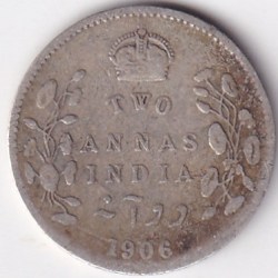 Two Annas 1905 King Edward Silver Coin Ex Rare