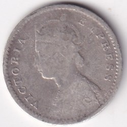 Alternative view of Two Annas 1890 Victoria Empress Silver Rare Coin