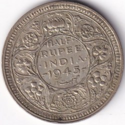 Bombay Mint 1945 British India Half Rupee George VI Silver Coin