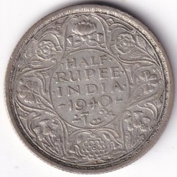 Bombay Mint 1940 British India Half Rupee George VI Silver Coin #2