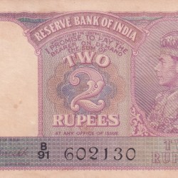 2 RUPEES GEORGE VI GOVERNOR C.D.DESHMUKH BRITISH RARE INDIA NOTE