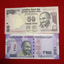 Extremely Rare Note Set Pair of Stair Or Same Serial Numbers 50 Old or 100 Rs Gem Bunc Condition Notes 2 Pcs Given