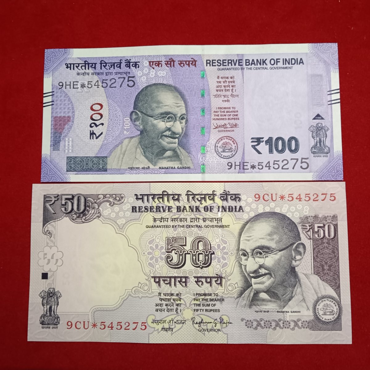 Extremely Rare Note Set Pair of Stair Or Same Serial Numbers 50 Old or 100 Rs Gem Bunc Condition Notes 2 Pcs Given