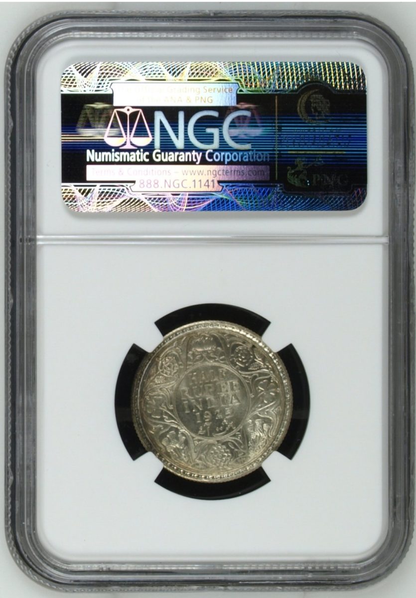 HALF RUPEE GEORGE V 1925 CALCUTTA MINT NGC GRADED MS 64 - Image 3
