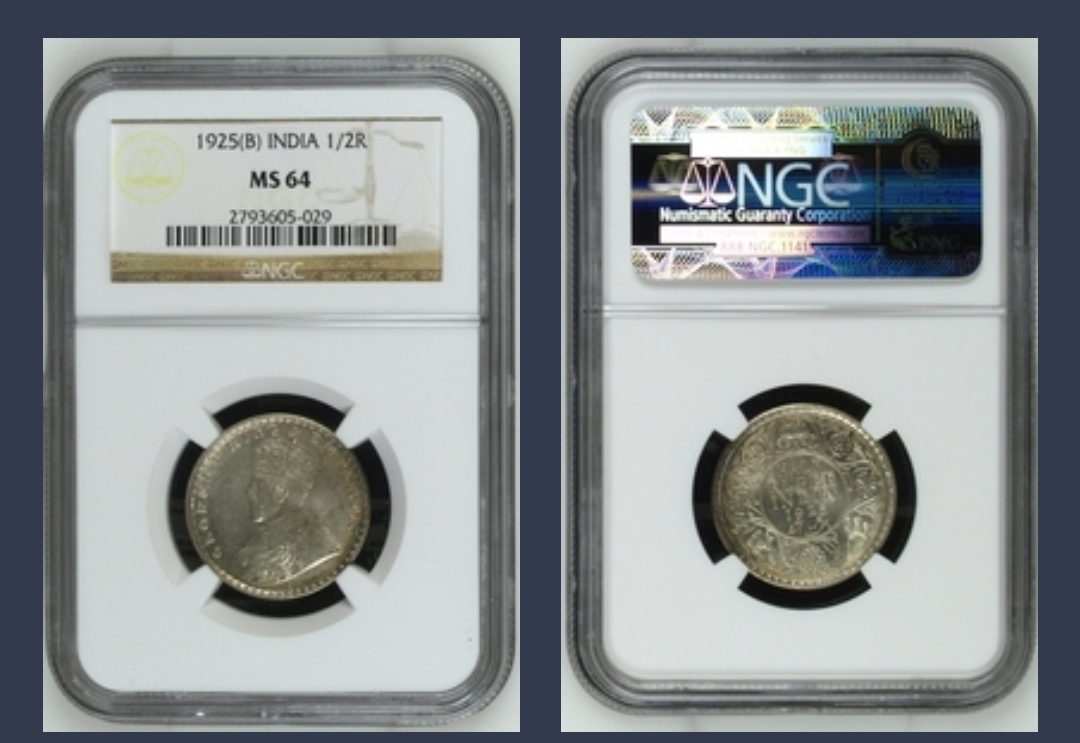HALF RUPEE GEORGE V 1925 CALCUTTA MINT NGC GRADED MS 64 - Image 2