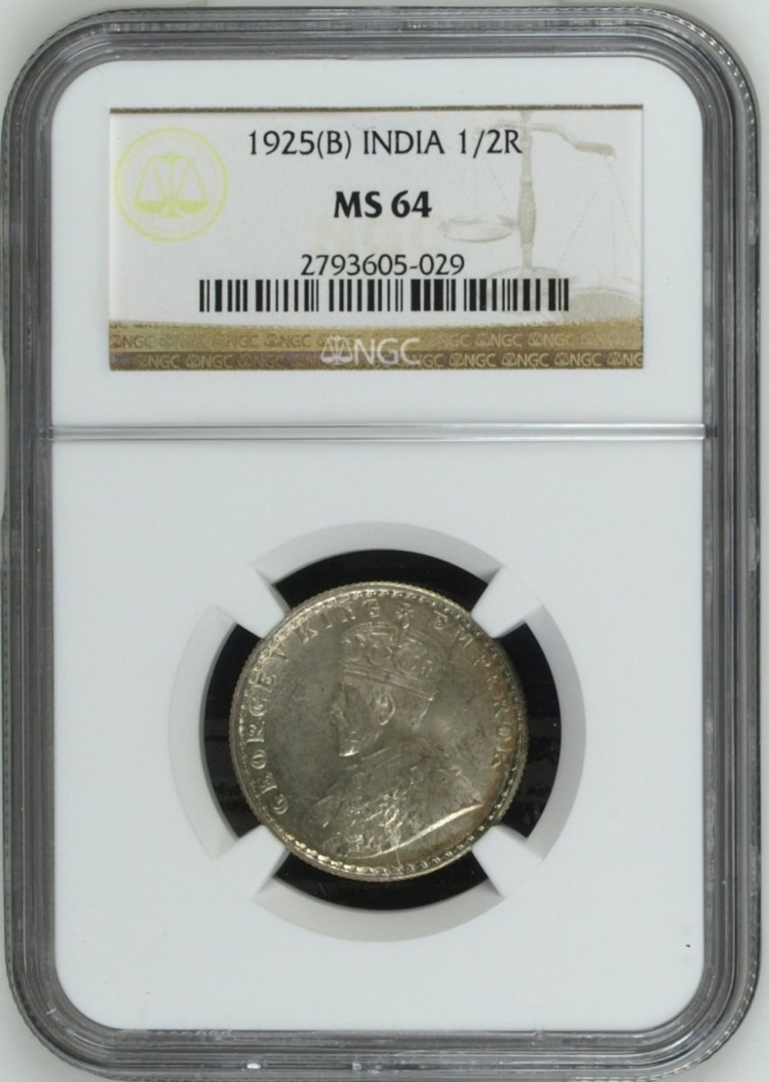 HALF RUPEE GEORGE V 1925 CALCUTTA MINT NGC GRADED MS 64