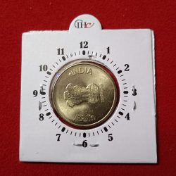 Alternative view of Extremely Rare Error Coin 5 Rs Akam 2024 Calcutta Mint 9 "o Clock RBI Mistake Coin Gem Bunc Condition