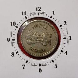 5 Rs Copper Nickel 9 "o Clock Error Coin 1996 Year Calcutta Mint RBI Mistake Coin