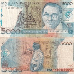Brazil 5000 Cruzados Lowest prise rare note # B-2
