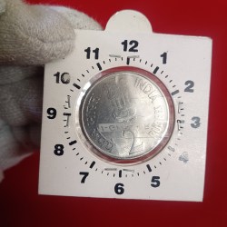 Alternative view of Two Rs Reserve Bank of India Platinum Jubilee Rare 11"o Clock Error Coin Calcutta Mint Bunc Condition RBI Mistake Coin