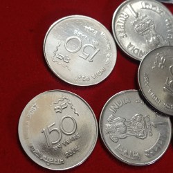 Alternative view of One Rs Scare Coin 150 Years of India Post FSS 2004 Year Calcutta Mint Good Condition 10 Pcs Given
