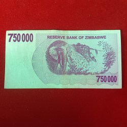 Alternative view of Seven Hundred And Fifty thousand Dollars Issue Date 31 Dec 2007 Good Condition Note Reserve Bank of zimbabwe
