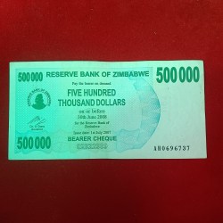 500000 Five Hundred Thousand Dollars Issue Date 1 July 2007 Year Good Condition Note Reserve Bank of Zimbabwe