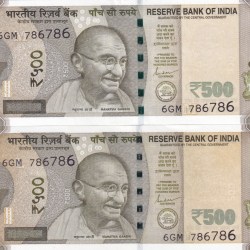 786786 Fancy Number 500 Rupees GEM UNC Rare Same Prefix (2 PCS Set)
