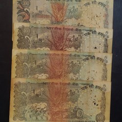 Alternative view of Reserve Bank of India. 100 rupees note 4 different signature Condition as image. Same and similar piece available
