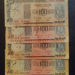 Reserve Bank of India. 100 rupees note 4 different signature Condition as image. Same and similar piece available