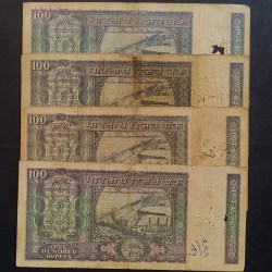 Alternative view of Reserve Bank of India. 100 rupees note 4 different signature Condition as image. Same and similar piece available