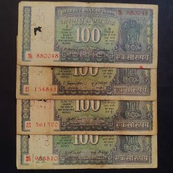 Reserve Bank of India. 100 rupees note 4 different signature Condition as image. Same and similar piece available