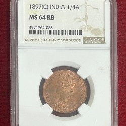 1897 Victoria 1/4 Ruppes British india coin with NGC Grading MS 64 Rare coin