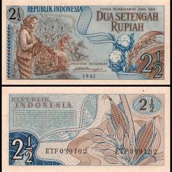 Indonesia 2 1/2 Rupiah Banknote 1961 P79 UNC Unique and Rare