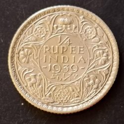 Alternative view of Silver British India King and emperor George vi Denominaton 1/4₹ Year 1939 Same and similar piece available