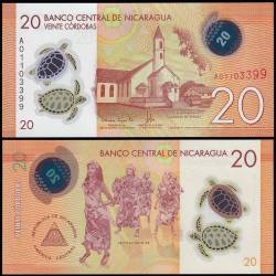 Nicaragua 20 Cordobas Banknote 2014 P210a1 UNC Polymer Unique and Rare
