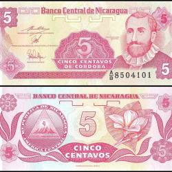 Nicaragua 5 Centavos de Cordoba Banknote 1991 ND P168a2 UNC Unique and Rare