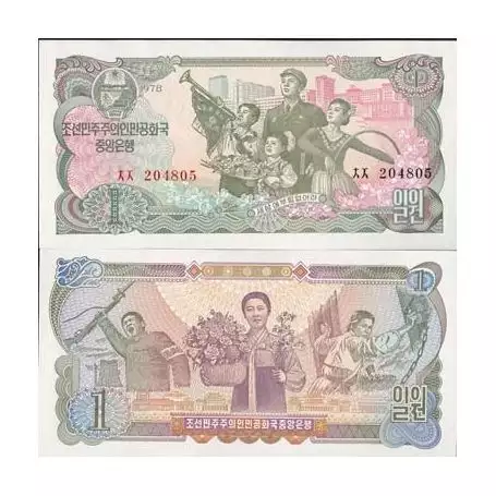 North Korea 1 Won World Banknote Issued in 1978 Unique and Rare