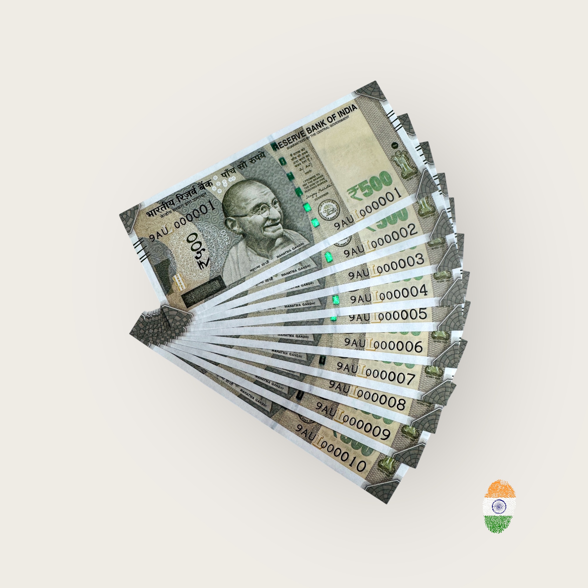 Rs 500 India Banknote Latest Issue Signed By Sanjay Malhotra Low Serial 000001 To 10 Year 2025 Inset L Gem Unc Unique and Rare