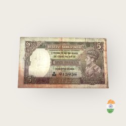 Rs 5 British India Banknote King George VI Collectible Quality Unique and Rare Issue