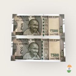 Rs 500 India Banknote Twin Set Gem Unc Very Unique Bank Note Set Solid Holy Number 3EQ 000786