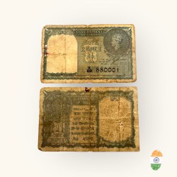 Re 1 British India Banknote 1940 Black Series King George VI Collectible Quality 880001 Burma overprint Unique and Rare Issue