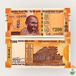 Rs 200 India Banknote Running SUPER Fancy Number 0 Prefix 123456 Gem Unc Unique and Rare