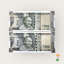 Rs 500 Twin Set Gem Unc Very Unique Bank Note Set Solid Holy Number 1WH 000786