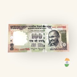 Rs 100 India Banknote Holy Fancy Number Set 9AC 000786 Telescope Issue Raghuram Rajan Inset Plain 2015 Issue Without Braille